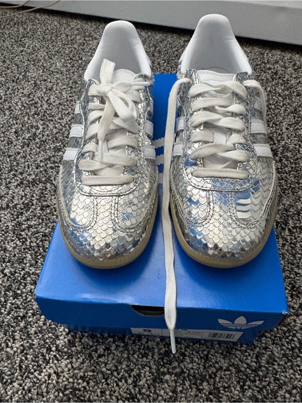 adidas Silver Metallic Snake-Texture Sneakers